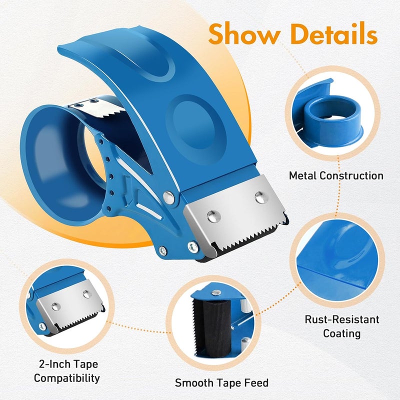 Bonison 2 Pack Heavy Duty Packing Tape Dispenser Gun – 2-Inch Wide Tape Dispenser with Adjustable Brake – Fits 3-Inch Core, Industrial-Grade Tape Gun for Moving, Shipping, Office & Warehouse Use (Blue) - Image 4